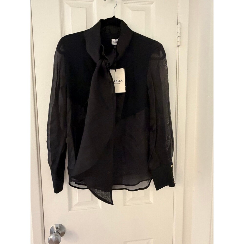 Marella (Re)Warming x CO|TE Silk Sheer Panel Tie Neck Blouse Black IT 40 US 4